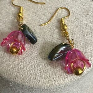 Elegant Pink and Gold Floral Earrings